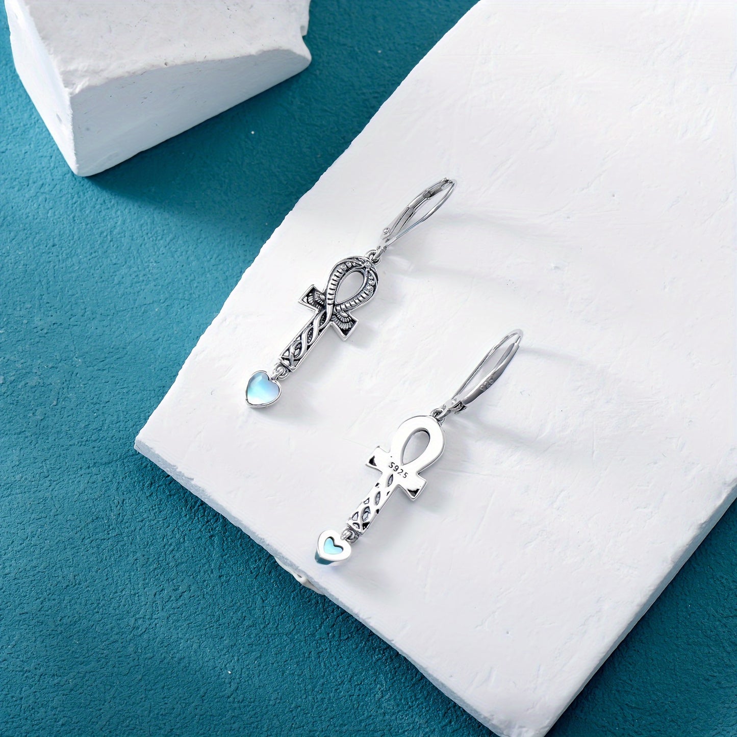 Moonstone Ankh Earrings