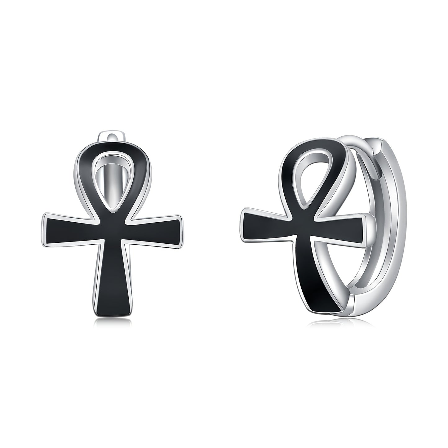 Black Ankh Cross Earrings