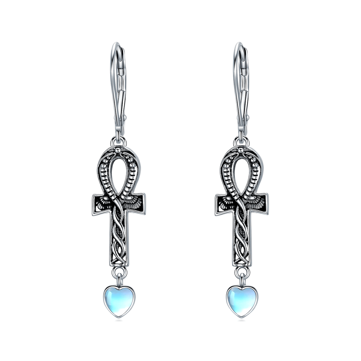 Moonstone Ankh Earrings