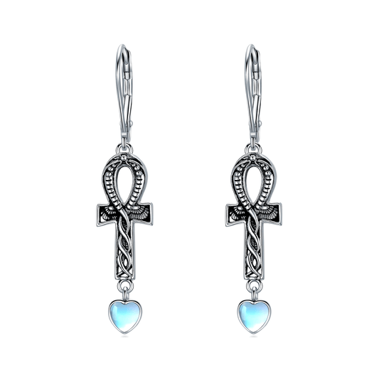 Moonstone Ankh Earrings