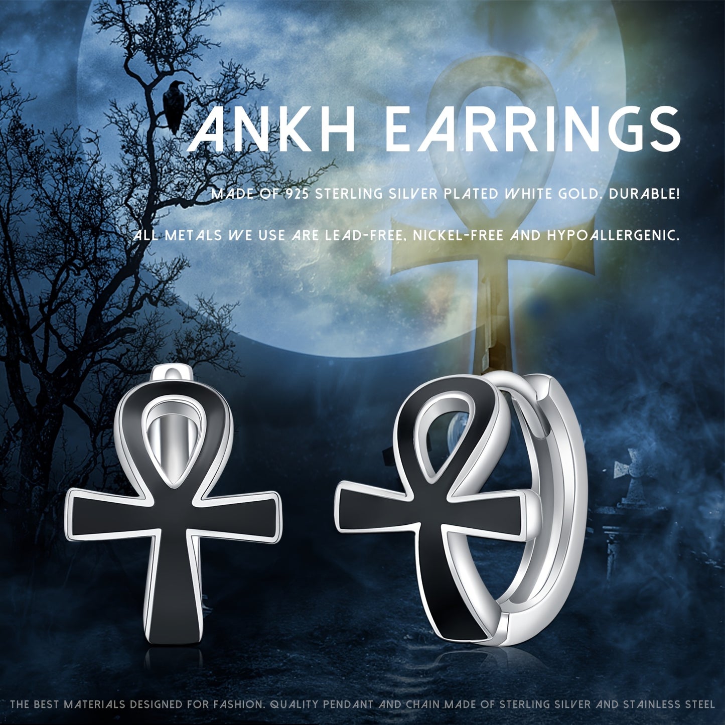 Black Ankh Cross Earrings